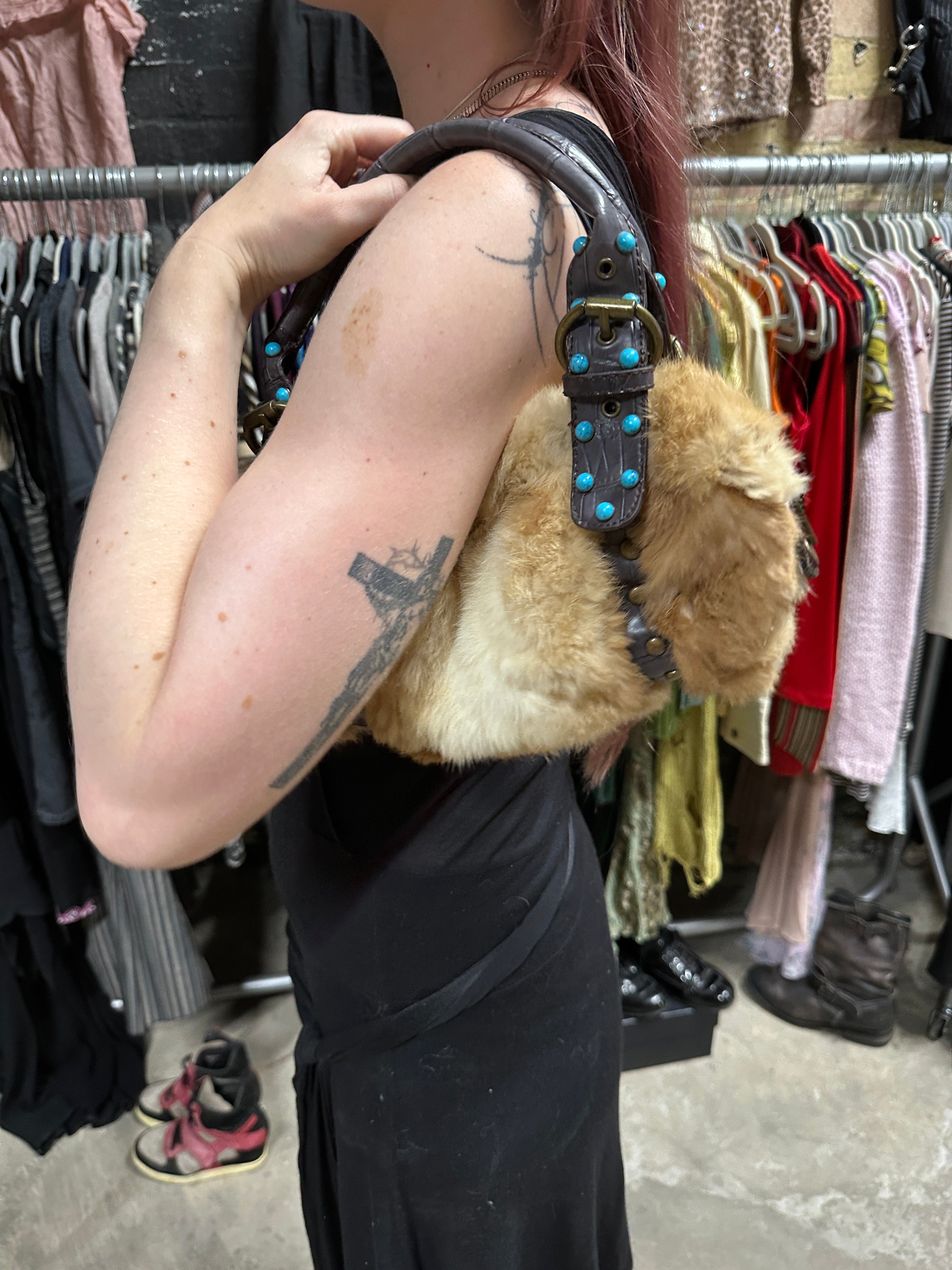 Vintage Real Fur Boho Mini Shoulder Bag