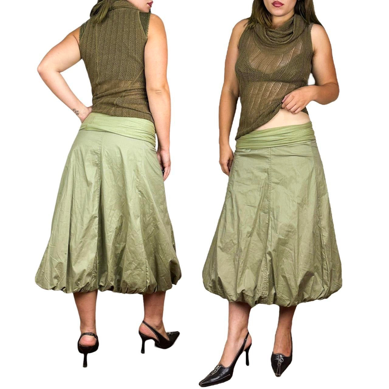 Y2K Army Green Parachute Skirt (S)