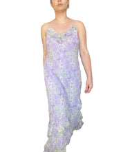 1990s Lavender & Lime Silk Chiffon Dress with Asymmetrical Ruffled Hem (M)