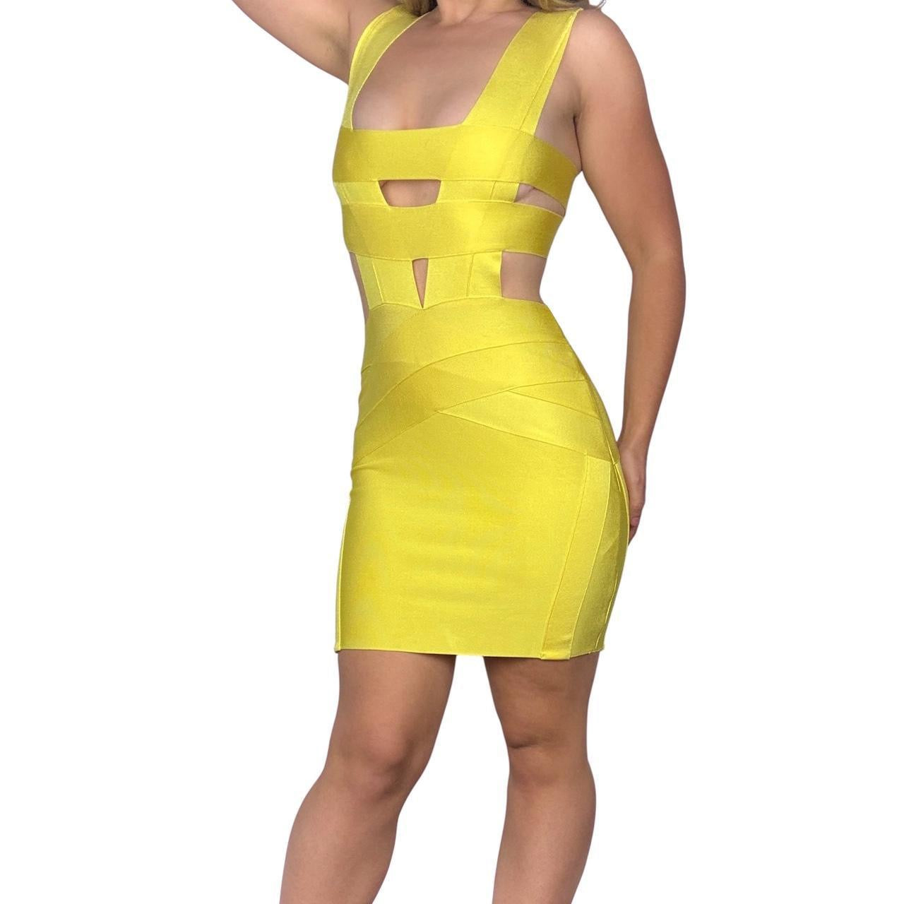 Canary Yellow Cutout Bandage Dress (S)