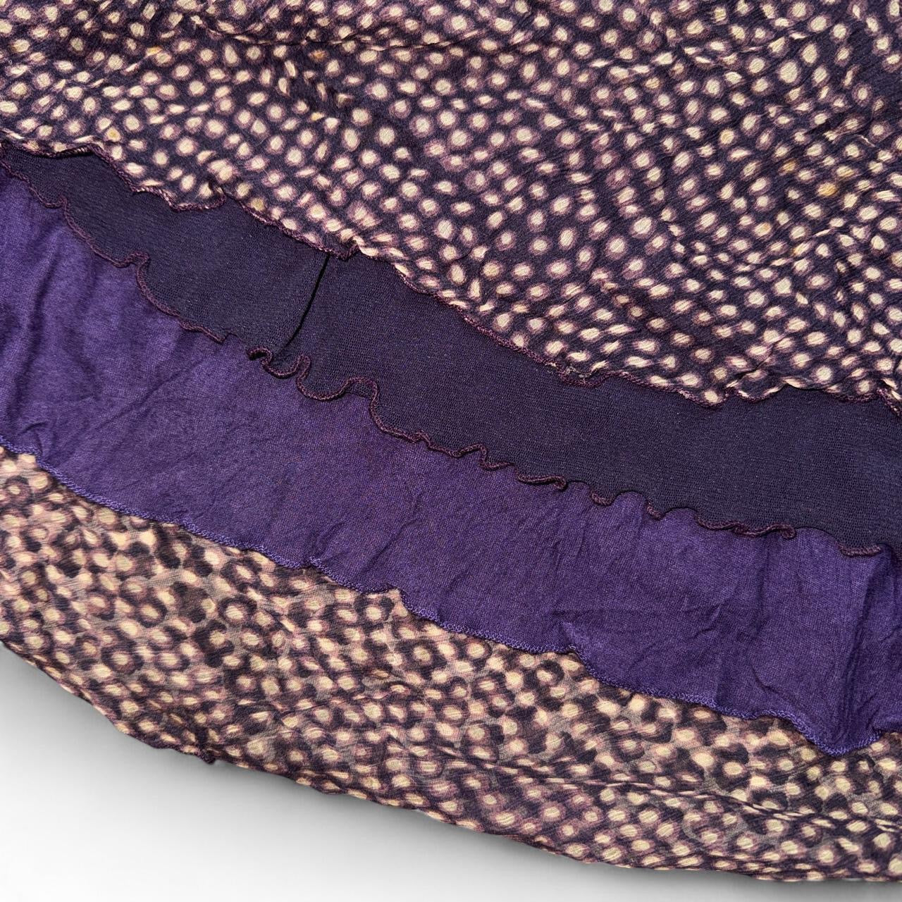 Embroidered Italian Silk & Knit Plum Polka Dot Midi Dress (S)