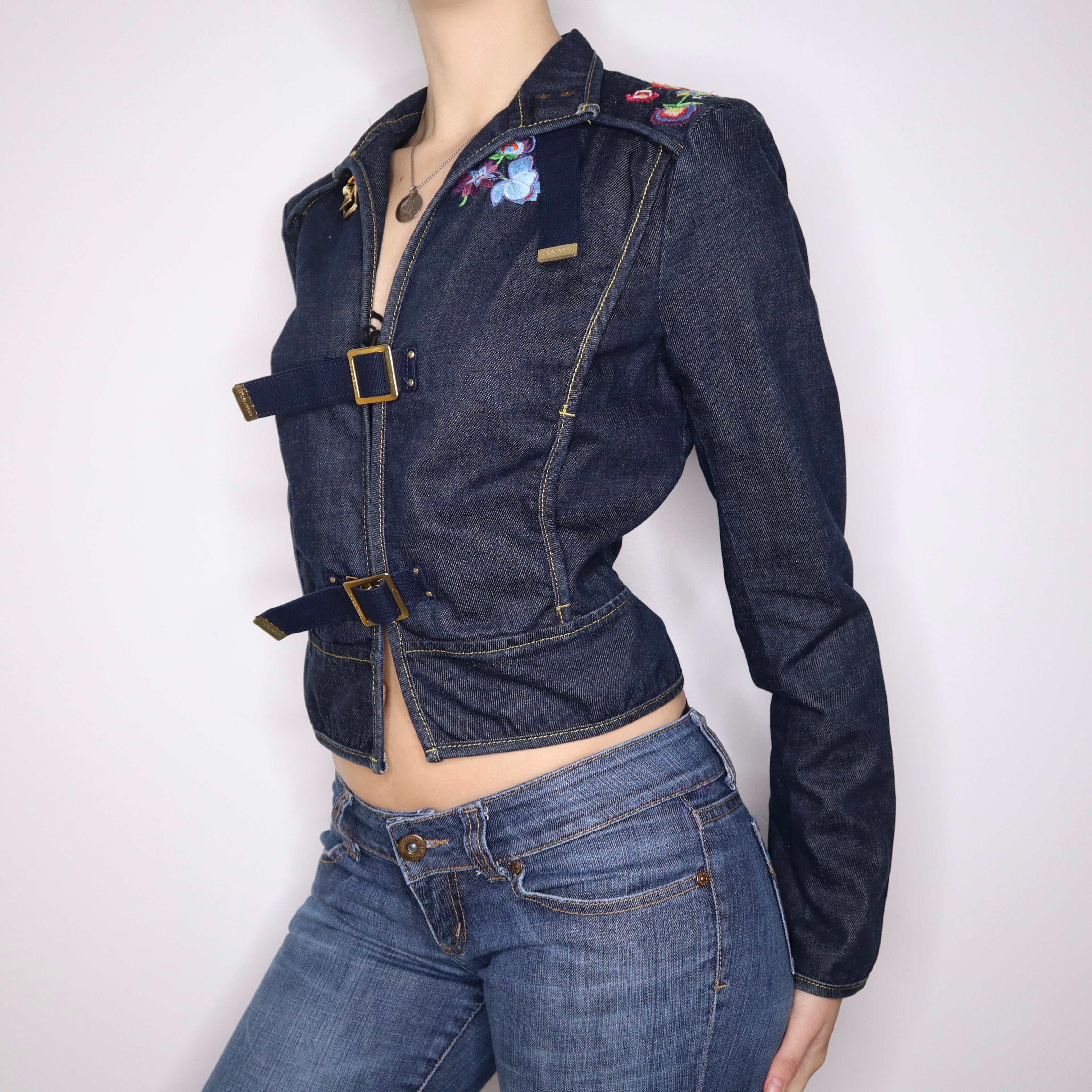 Y2K ICEBERG Fitted Denim Buckle Jacket (S/M)