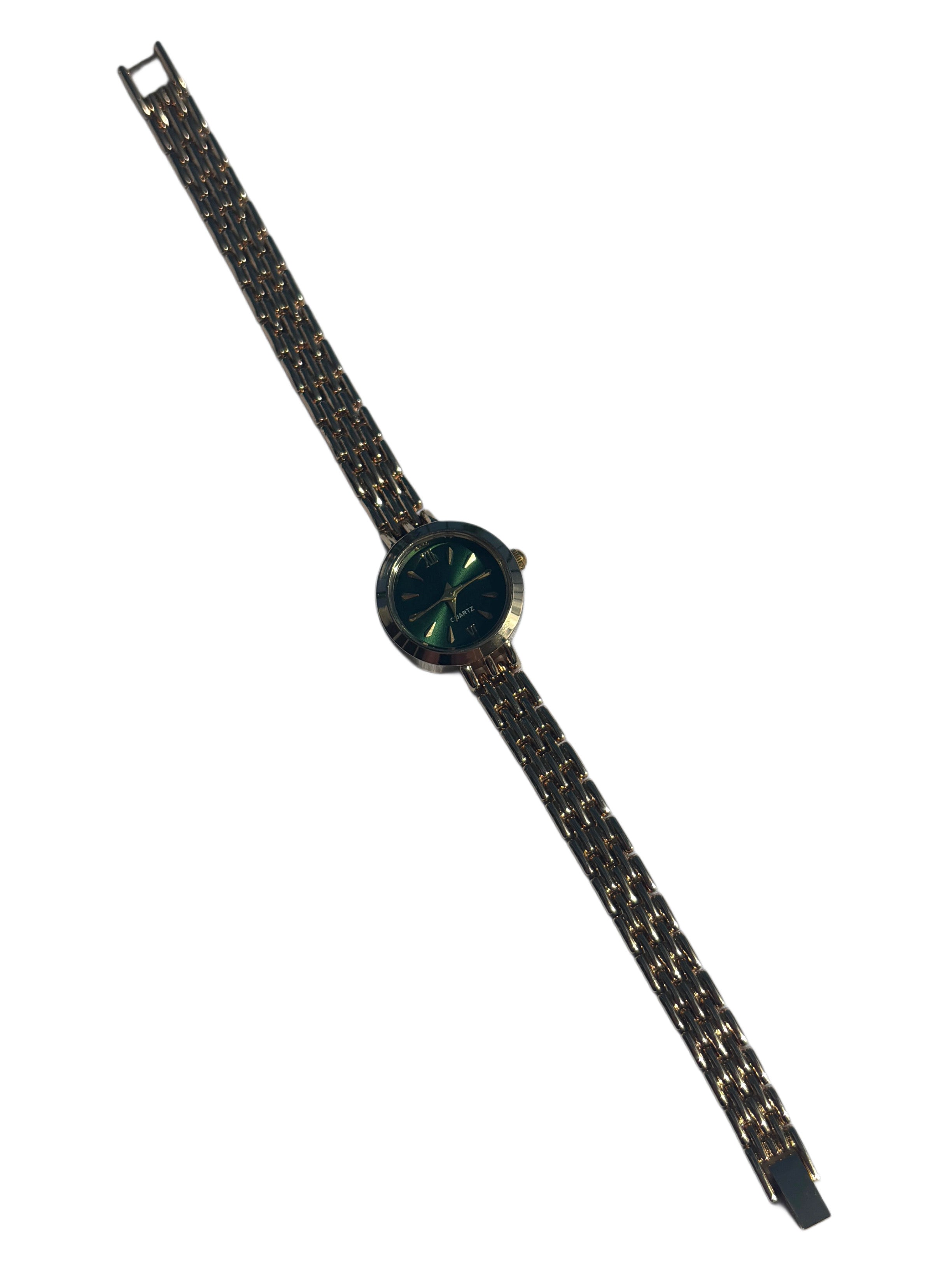dainty 2000s forest green & gold watch