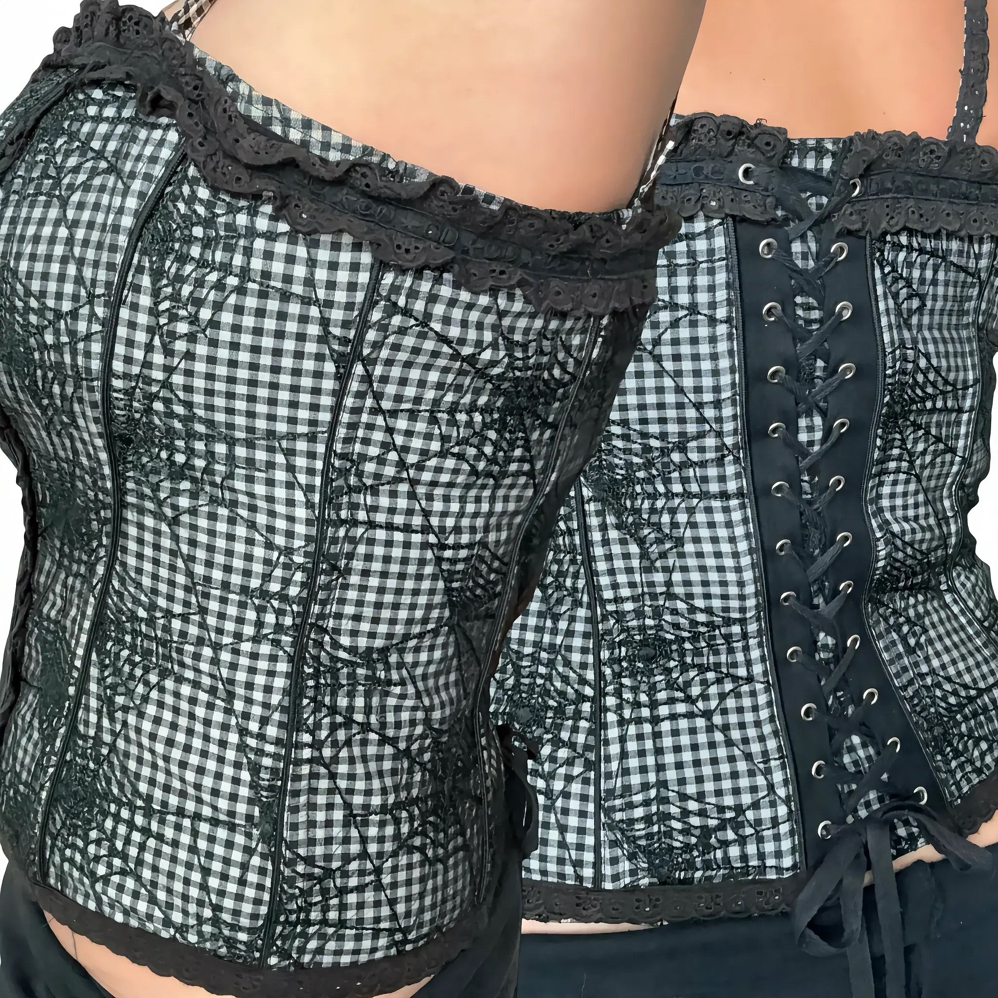 VTG Tripp nyc gingham spider web corset (L/XL)