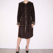 90s Brown Faux Fur Coat (L)