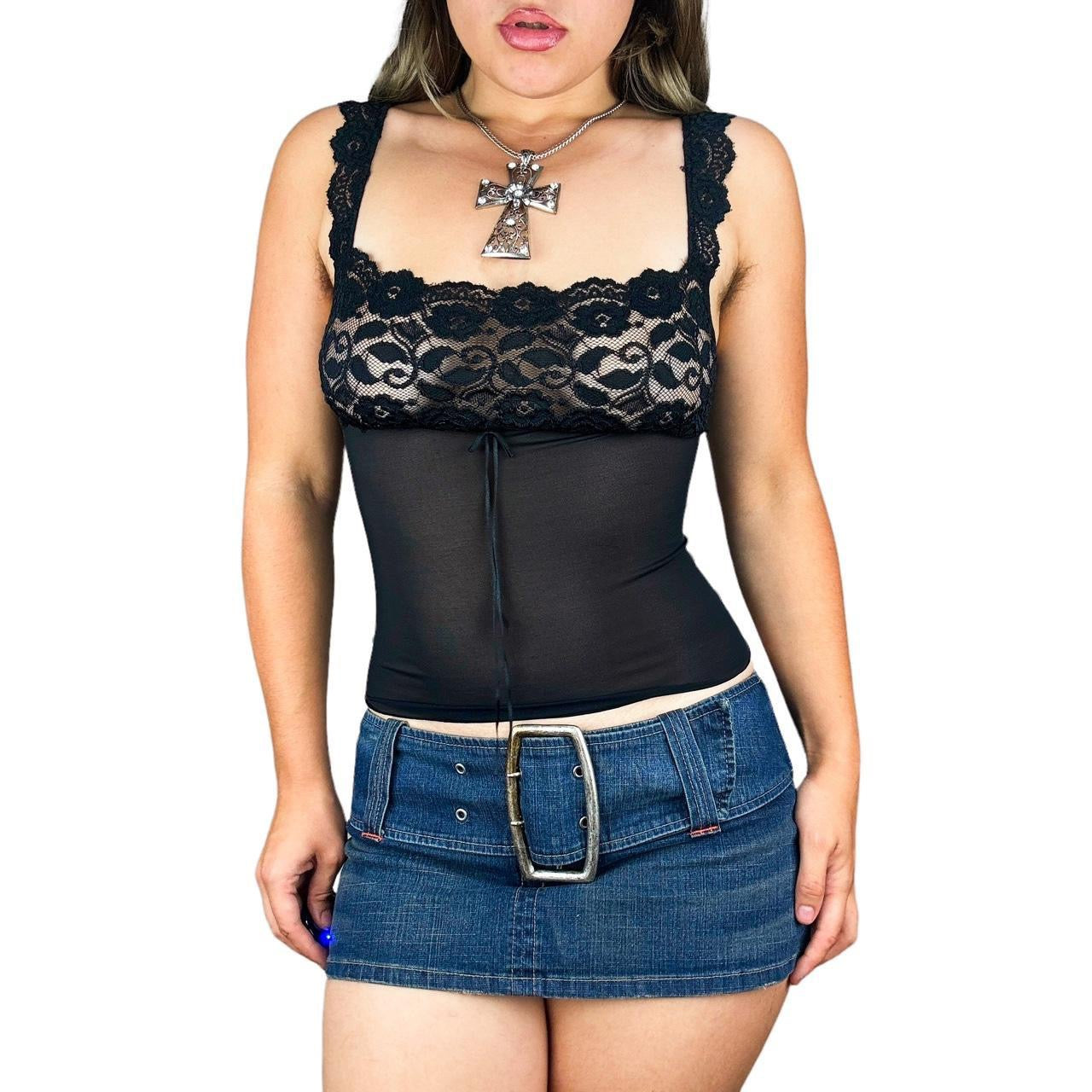 2000s Lacy Mesh Milkmaid Cami (L)