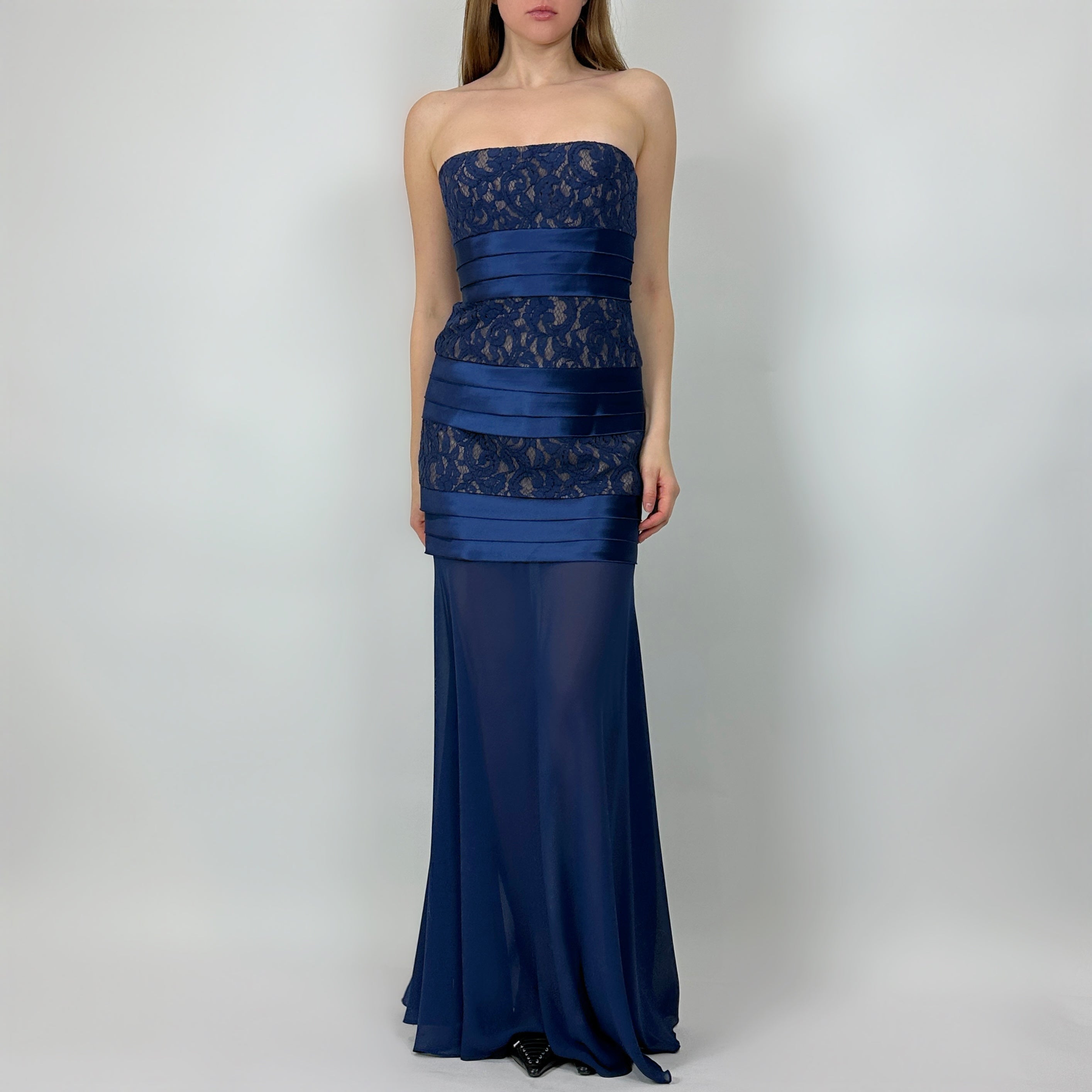 2000s Blue Lace Drop Waist Gown (S)