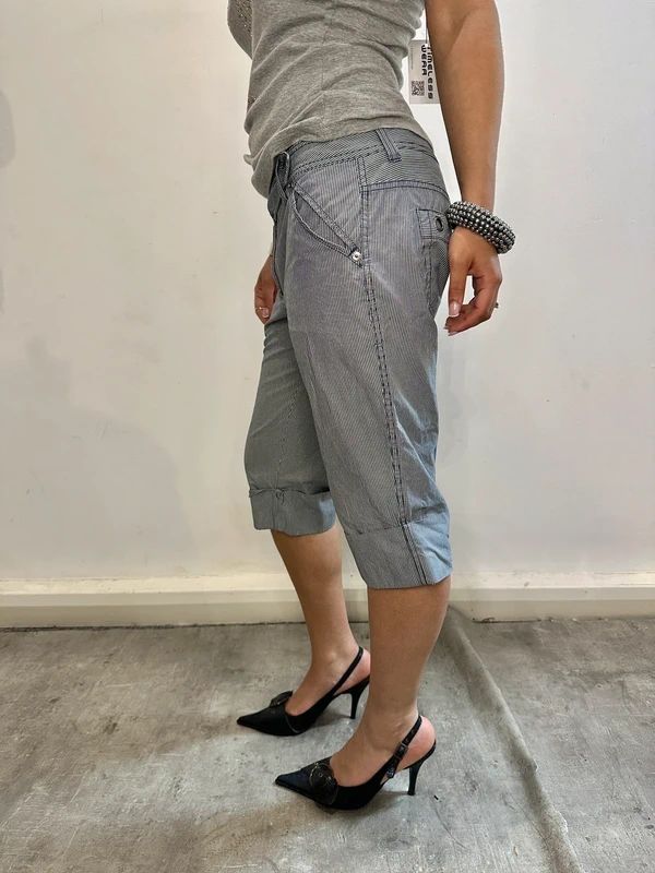 Vintage Espirit Pinstriped Cotton Cropped Capri Pants (UK 10 / small 12, S/M)