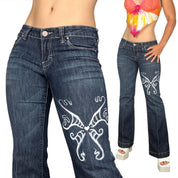 Hand-Painted Cyber Butterfly Jeans (M)