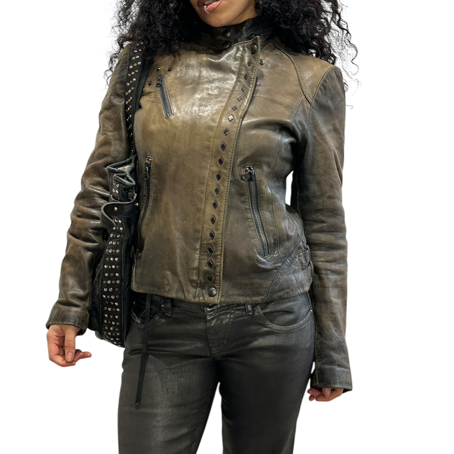 Vintage Italian Asymmetrical Zip Leather Jacket (M)