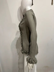 Vintage Green Whimsygoth Ruffle Sheer Button Blouse (S-M)