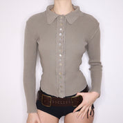 Y2K Italian Khaki Button Up Sweater (M)