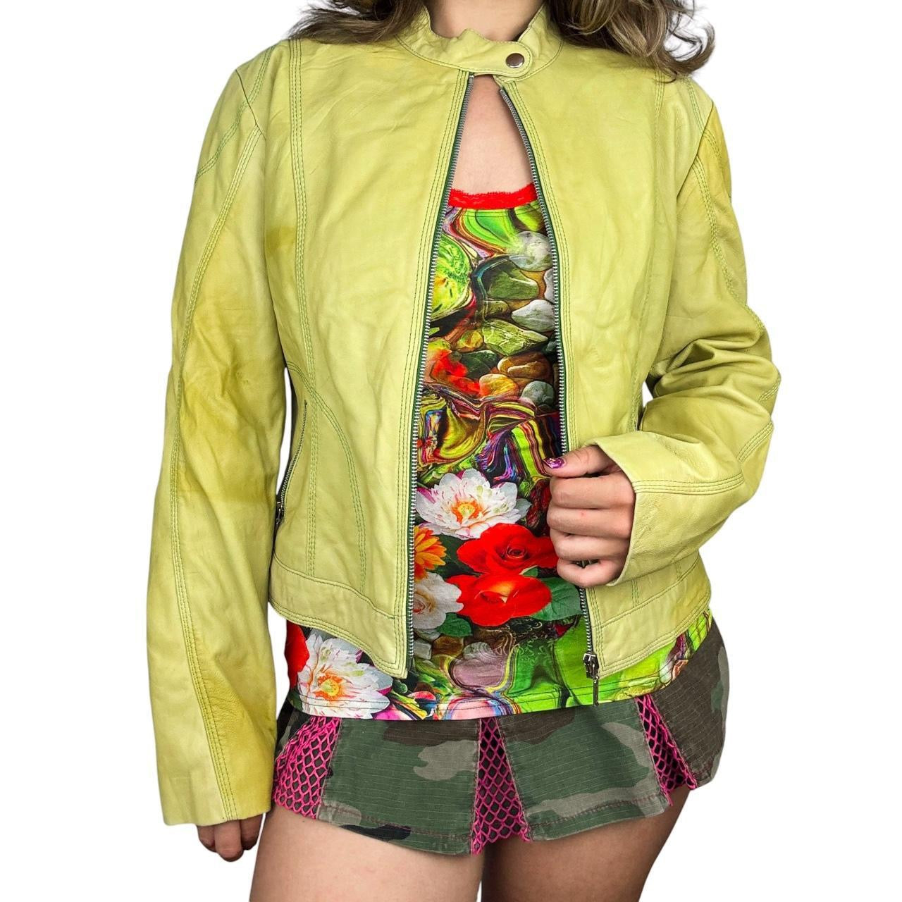 Vintage Lime Lambskin Leather Jacket (L)