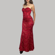 Vintage Red Lace Strapless Gown (XS)