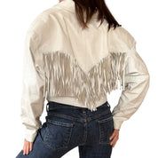 80s White Leather Fringe Jacket (M)