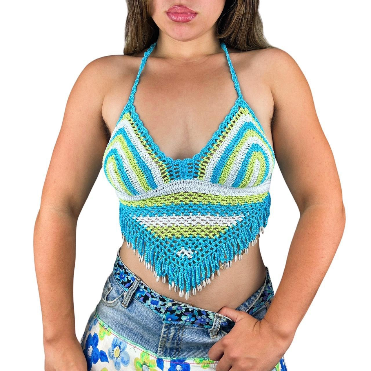 Crochet Puka Shell Halter Top (S)