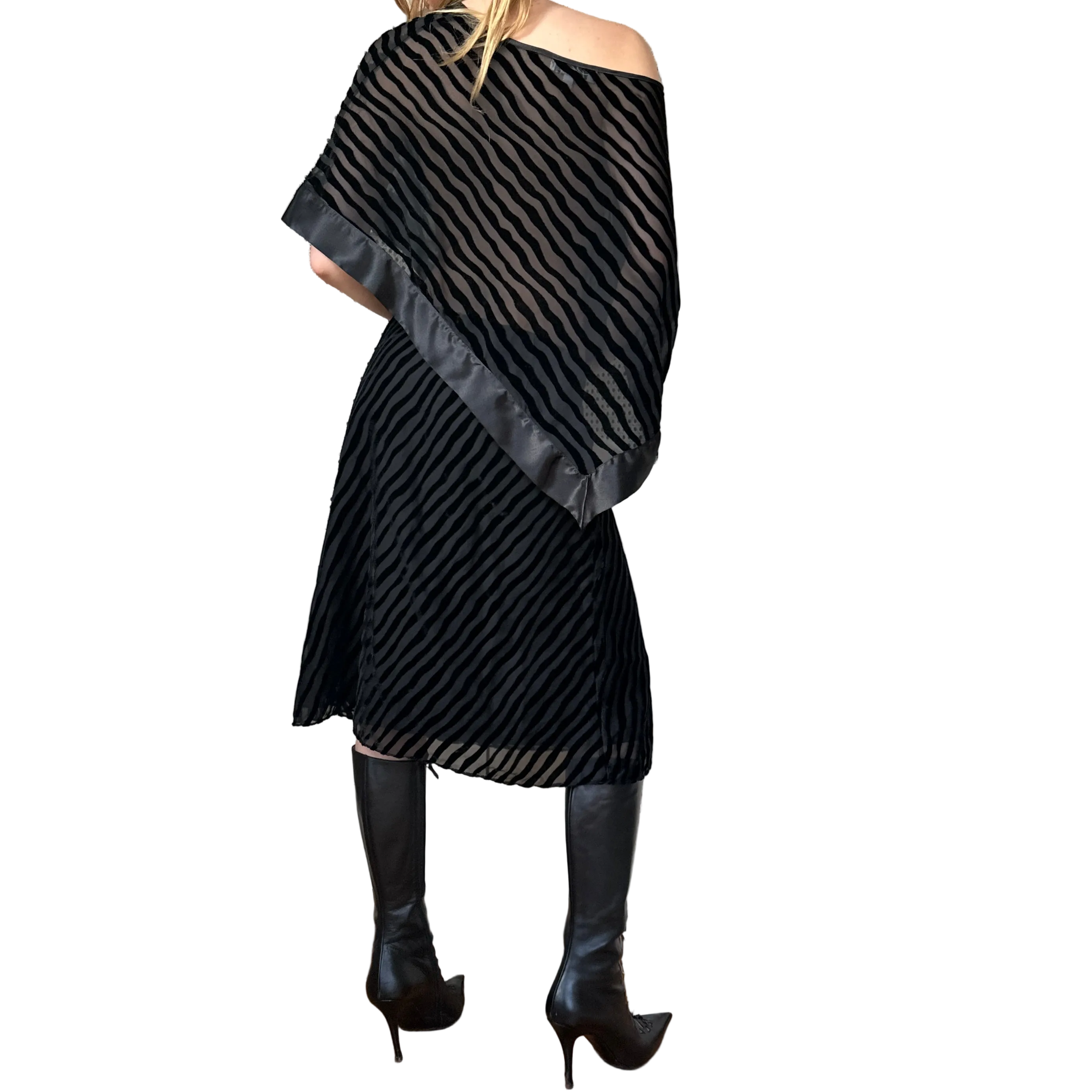 Vintage Striped Silk Poncho & Skirt Set (M)