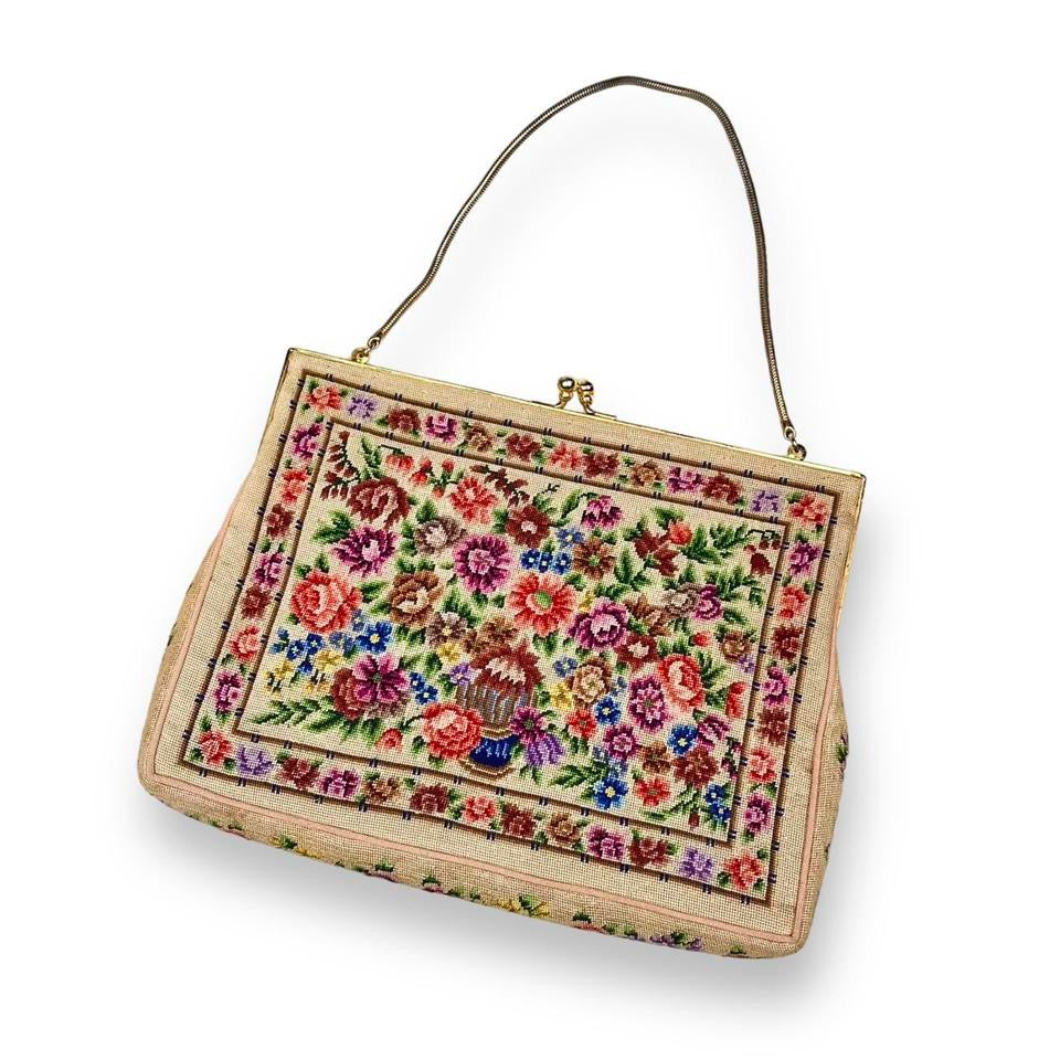 Vintage Floral Needlepoint Evening Bag