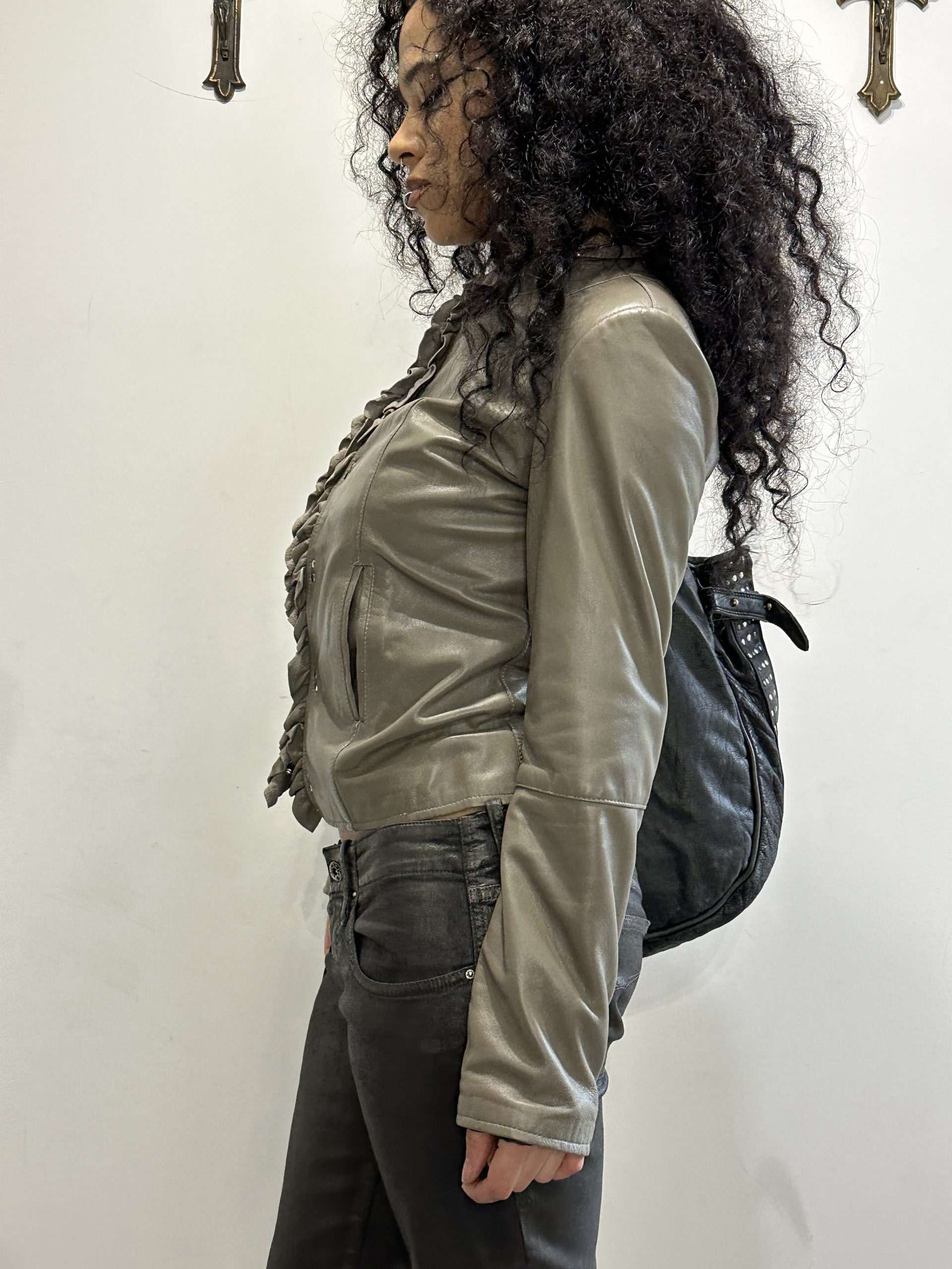 Vintage Soft Gothic Leather Cropped Jacket (S-M)