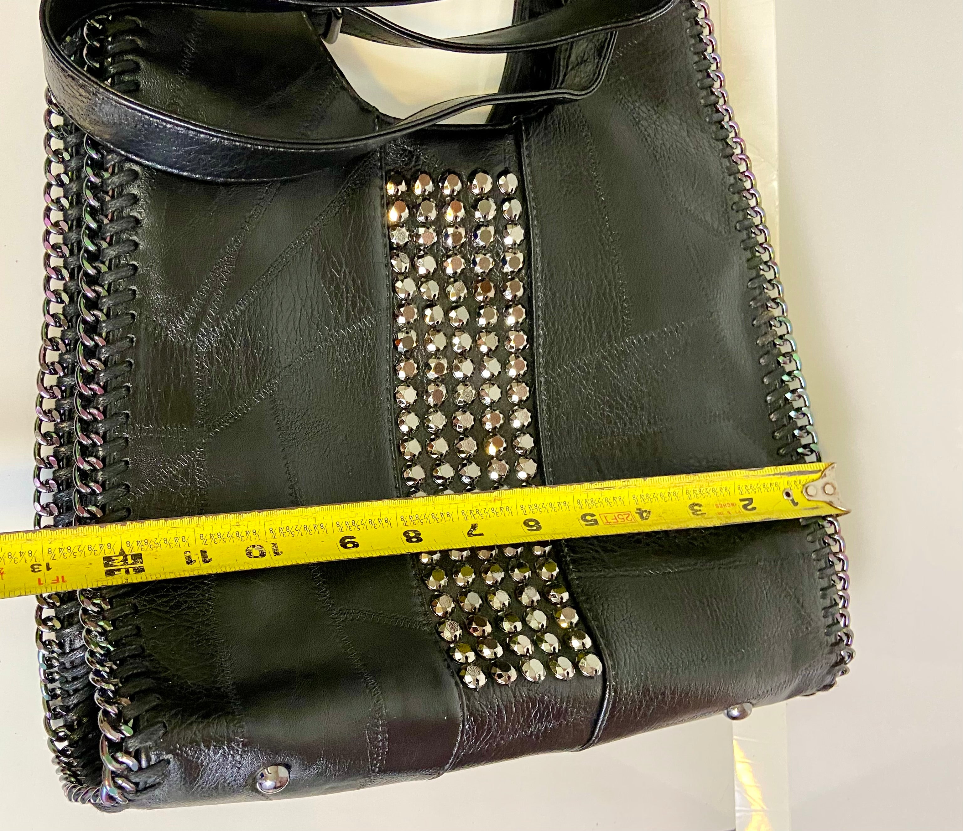Chain Side Stitched with Rhinestone Center Purse