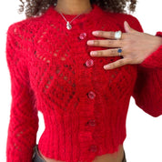 Italian Vintage 90s Red Mohair Cardigan (XS/S)