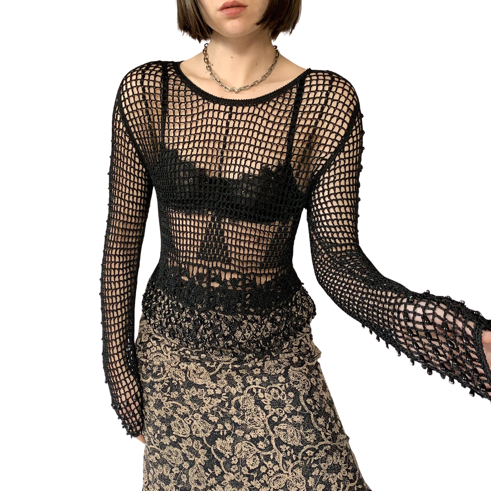 Vintage Beaded Crochet Top (S/M)