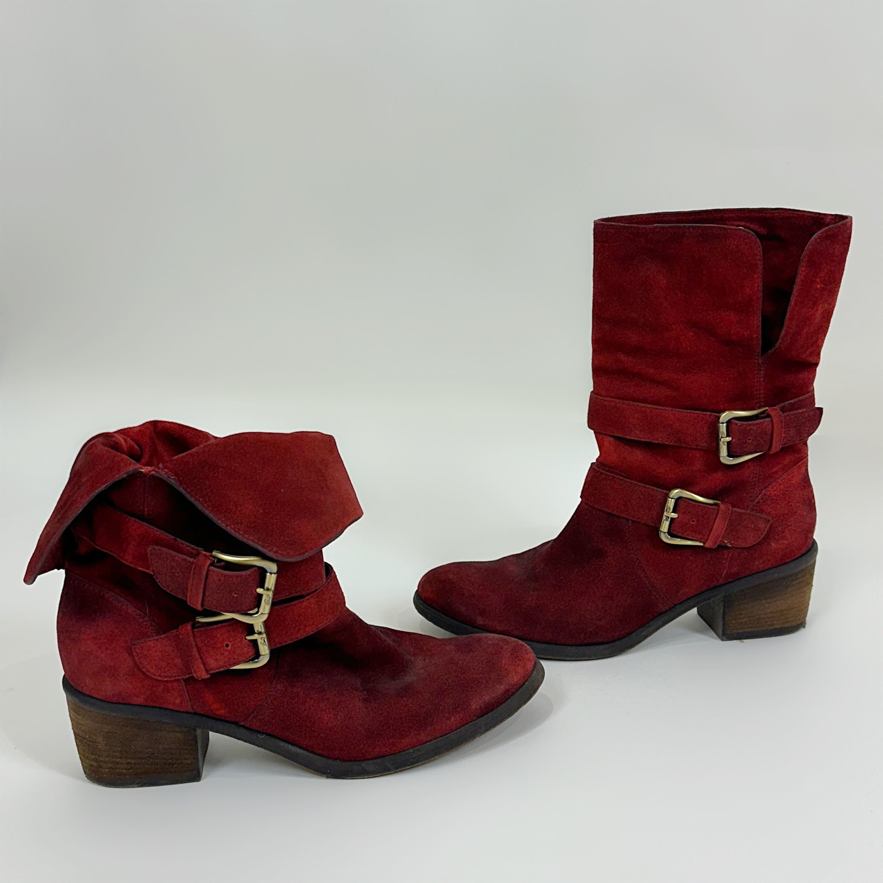Vintage Red Leather Biker Boots (8)