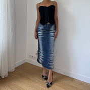 Vintage Italian Denim Skirt with Lace-Up (S)
