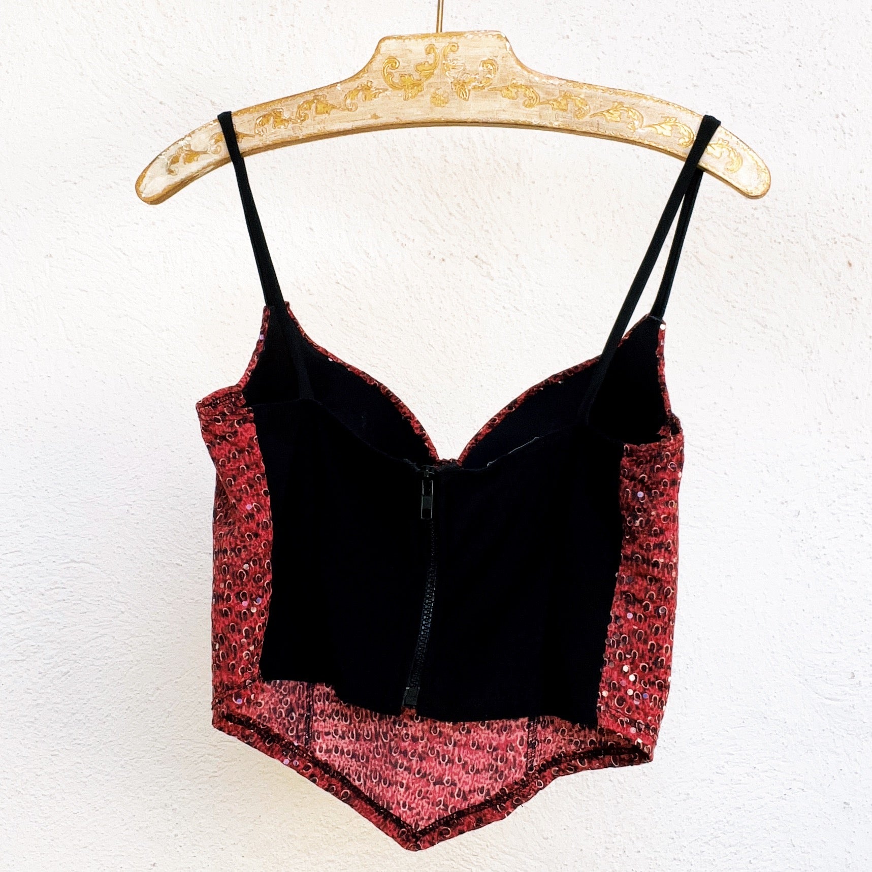 90s Red Sequin Bustier Top (M)