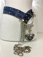 Reworked denim and chain belt