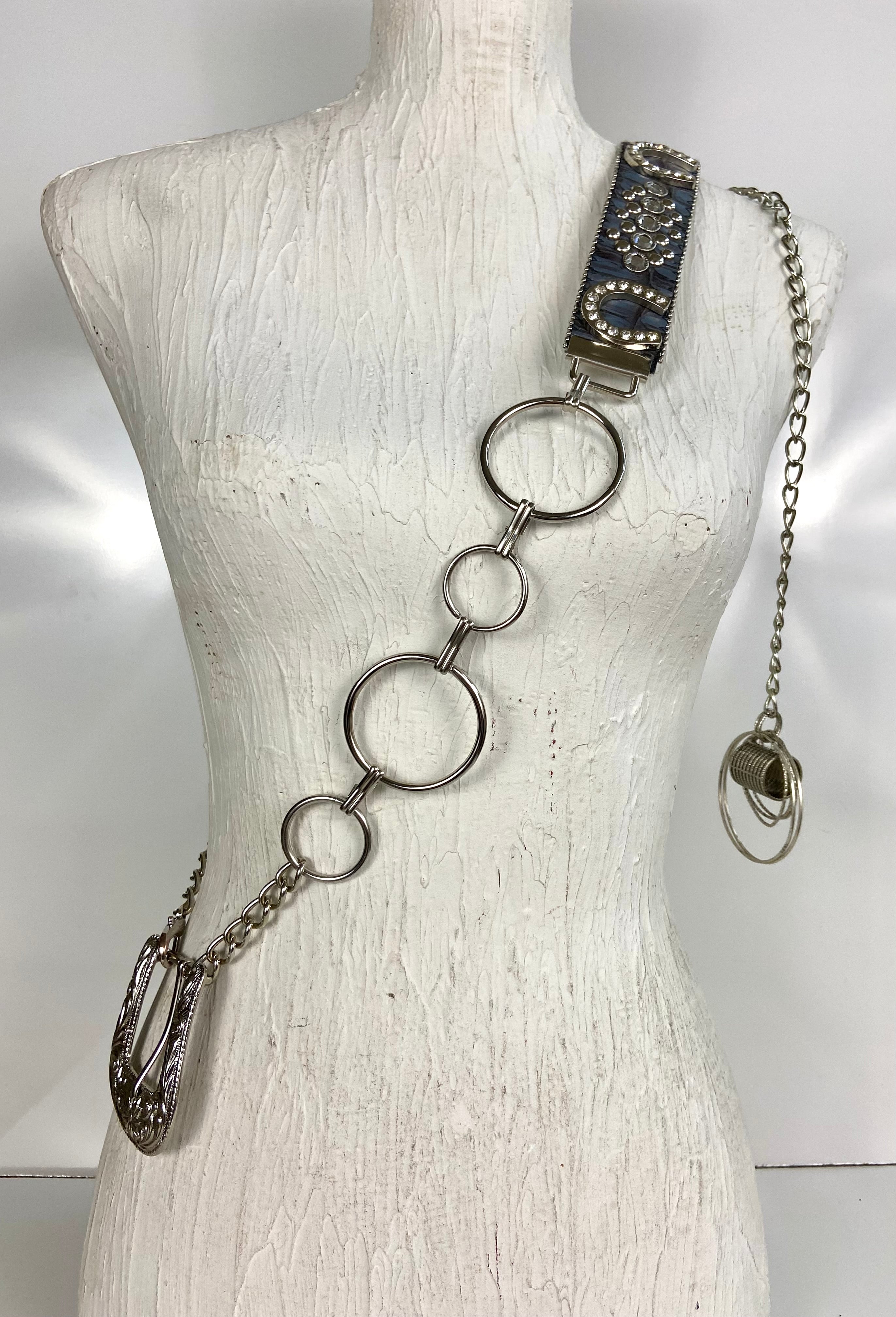 Metal leather mixed belt