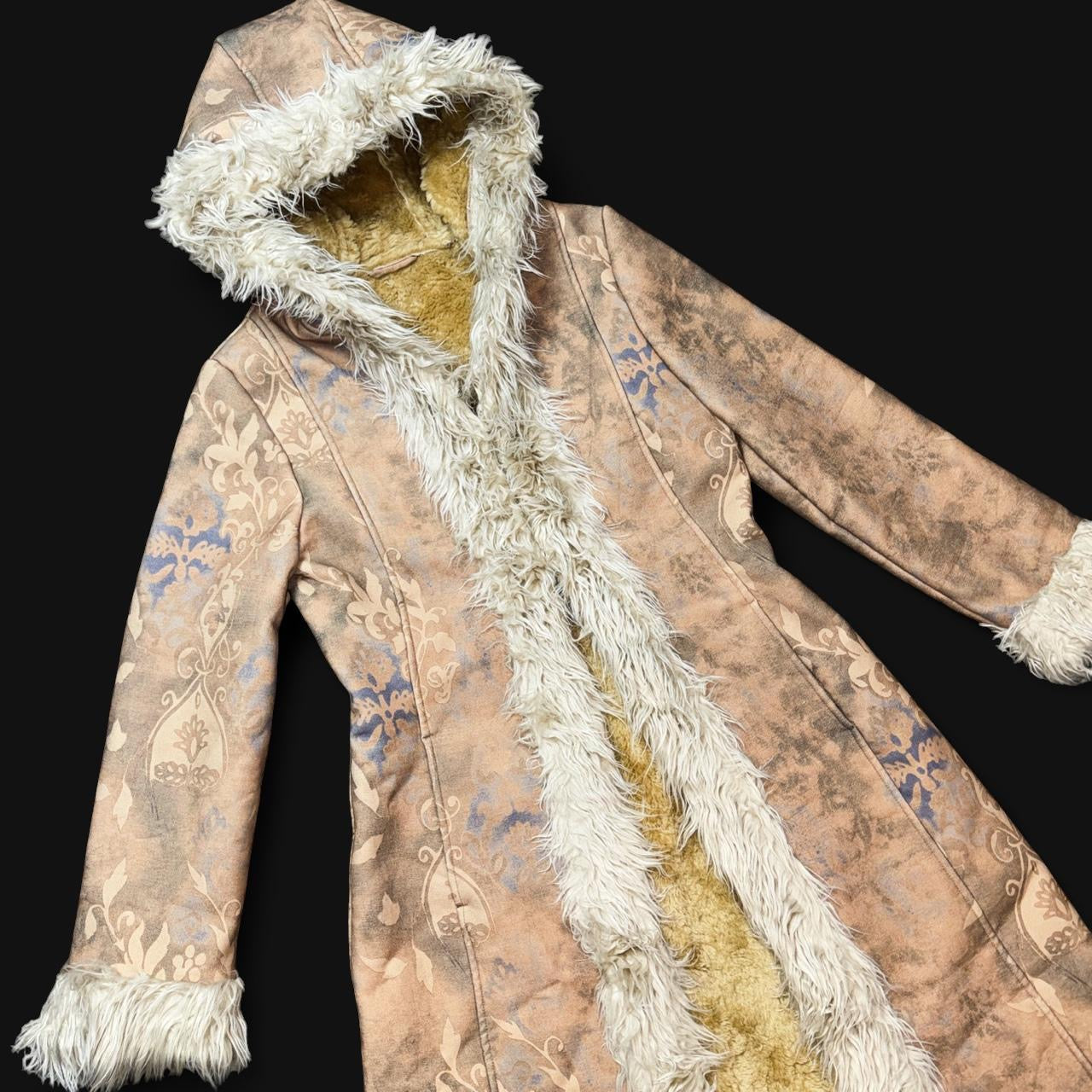 Y2K Faux Fur Trim Paisley Penny Lane Coat (M/L)