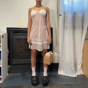 70s pastel pink lace trimmed slip dress (XS)