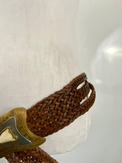 Sweet Leather Vintage Belt With Brass And Bone Inlay