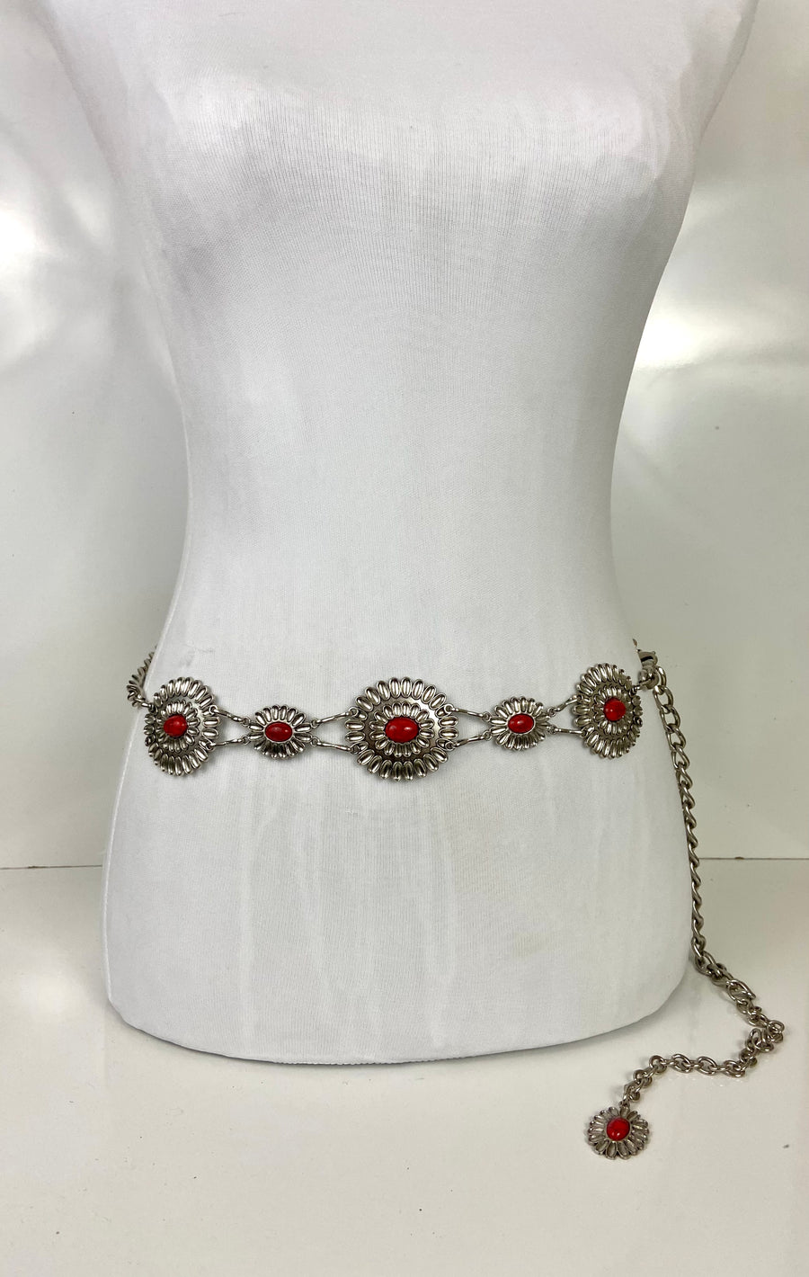 Red and silver stone concho belt