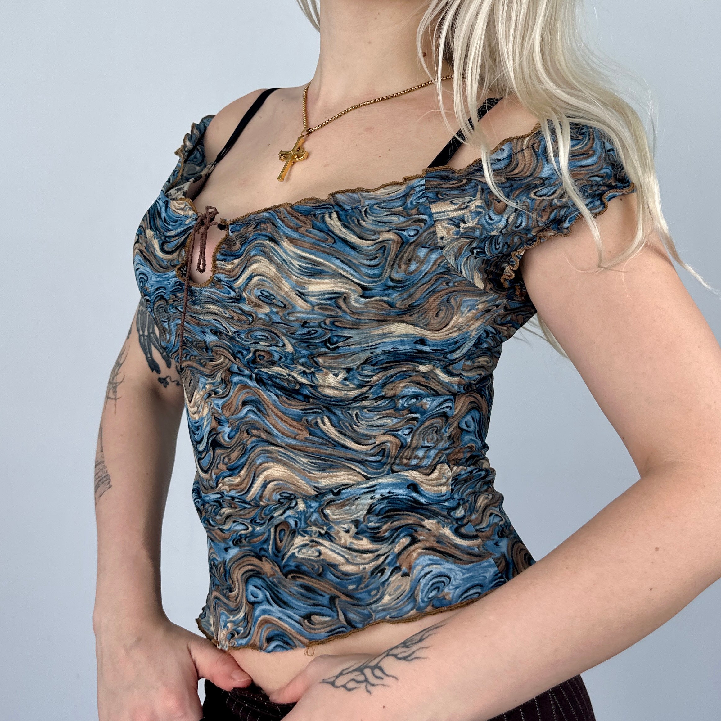 Y2K Psychedelic Swirl Blouse (S)