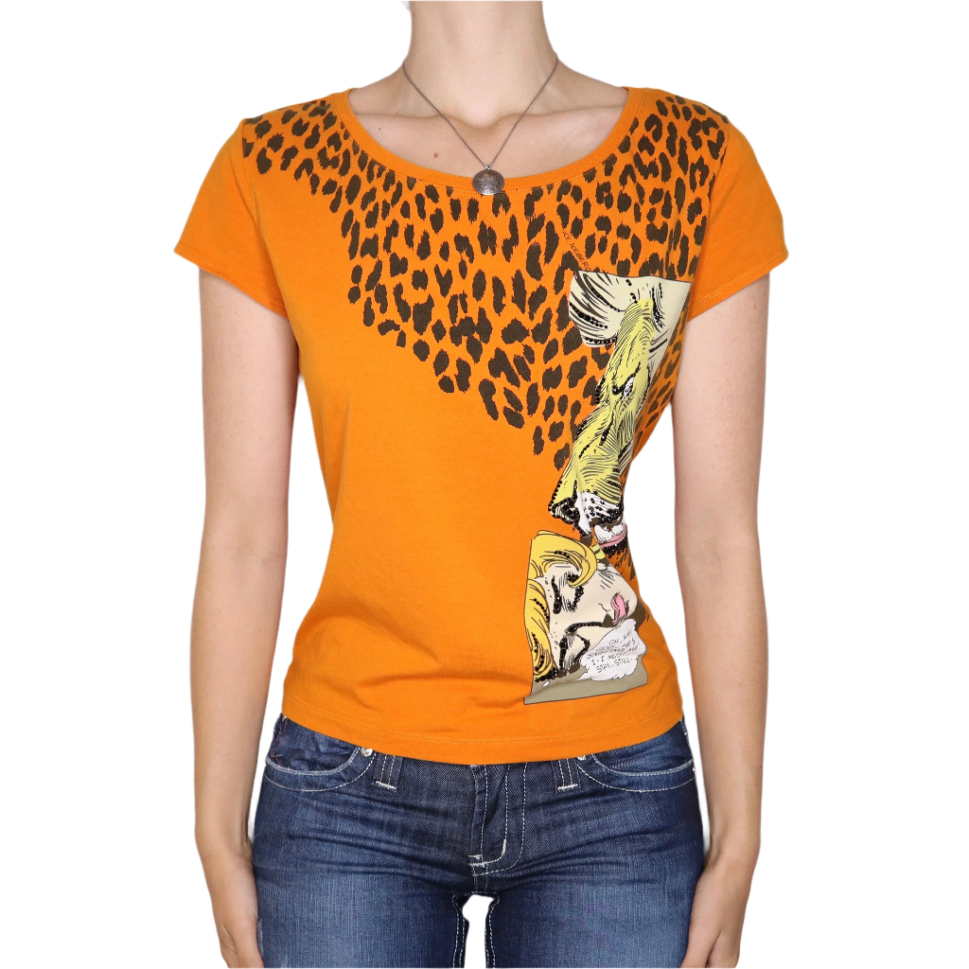 Y2K ICEBERG Orange Comic Graphic Baby Tee (L)