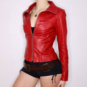 Y2K Sexy Red Italian Leather Moto Jacket (S)