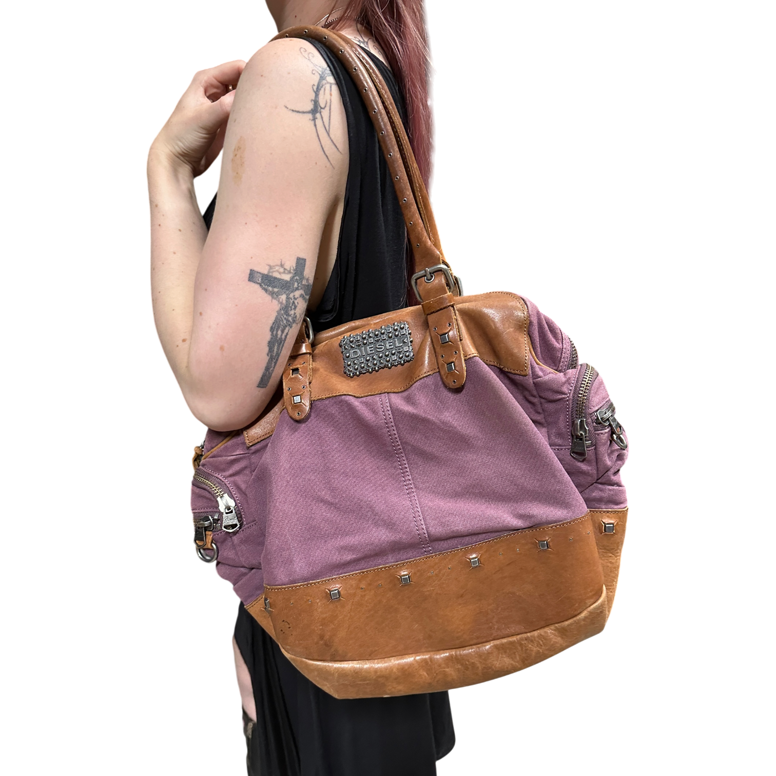 Vintage Purple 2010s Diesel Studded Shoulder Bag