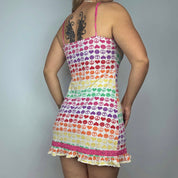 Y2K Rainbow Emoticon Slip Dress (M)