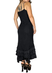 Vintage Black Lace Silk Ruffle Detail Midi Dress (M/L)