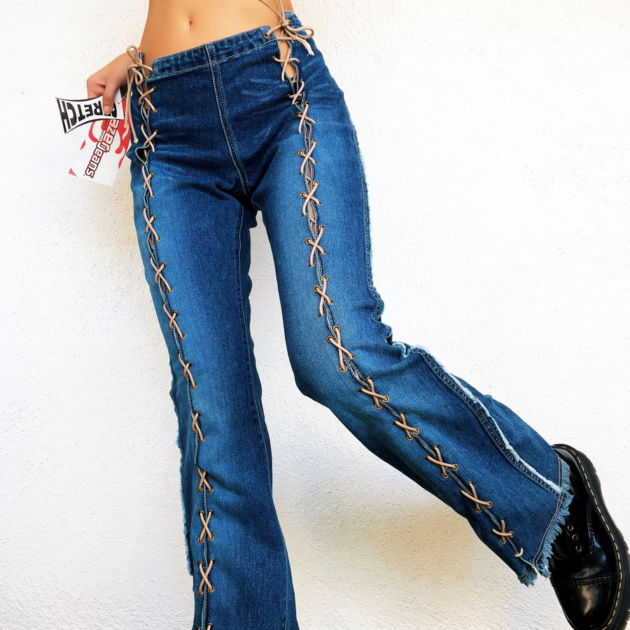 Early 2000s Lace Up Jeans - Medium — Holy Thrift