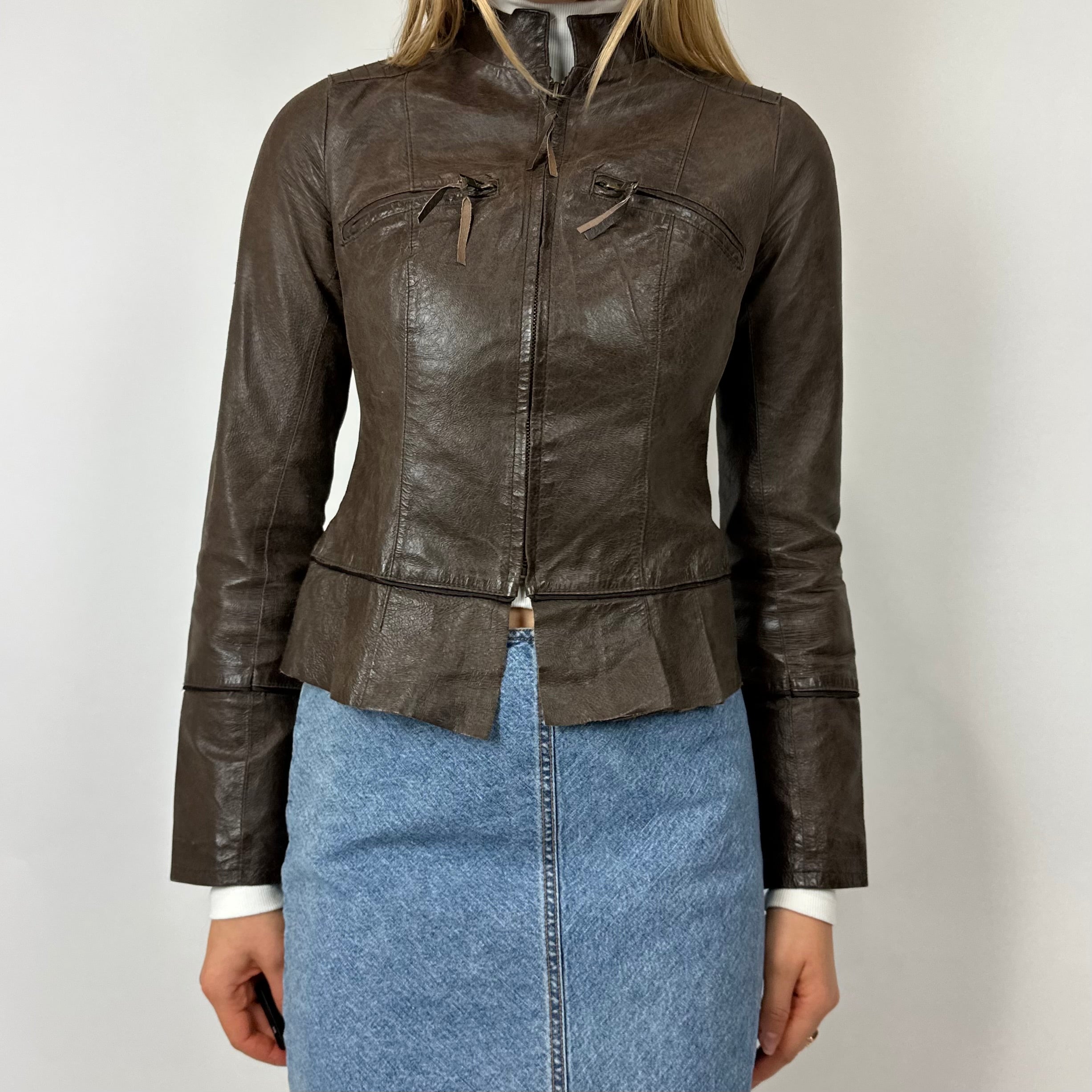 Vintage Brown Fitted Leather Jacket (XS/S)