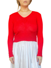1970s Red Knit Sweater Top (S)