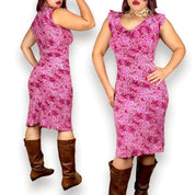 Y2K Paisley Magenta Midi Dress (M)