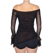 Y2K Italian Sequin Mesh Off the Shoulder Top (M)