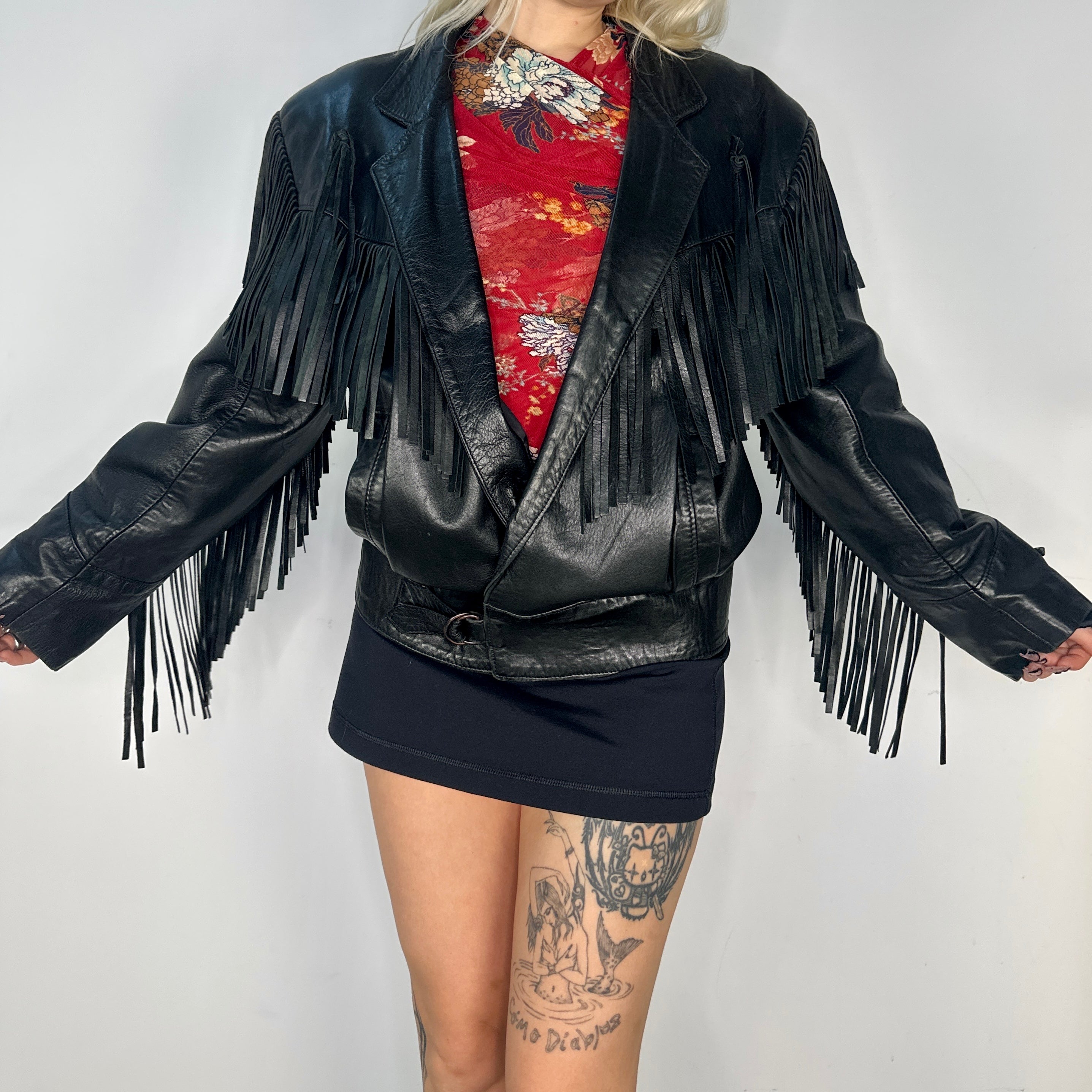 Vintage Fringe Leather Jacket (Medium)