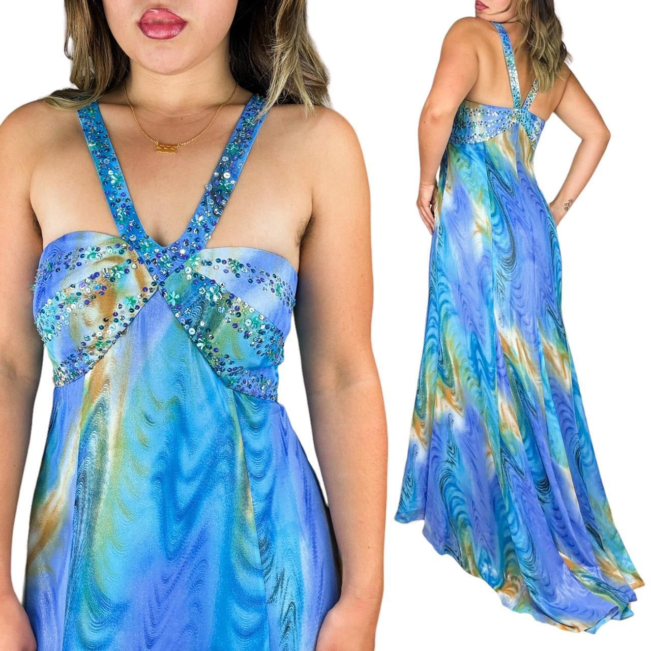 Y2K Ocean Shimmer Prom Dress (L)