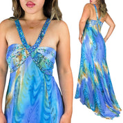 Y2K Ocean Shimmer Maxi Dress (L)