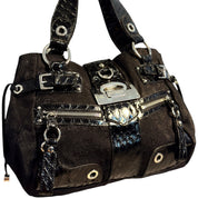 Vintage black GUESS monogram canvas and faux-crocodile shoulder bag